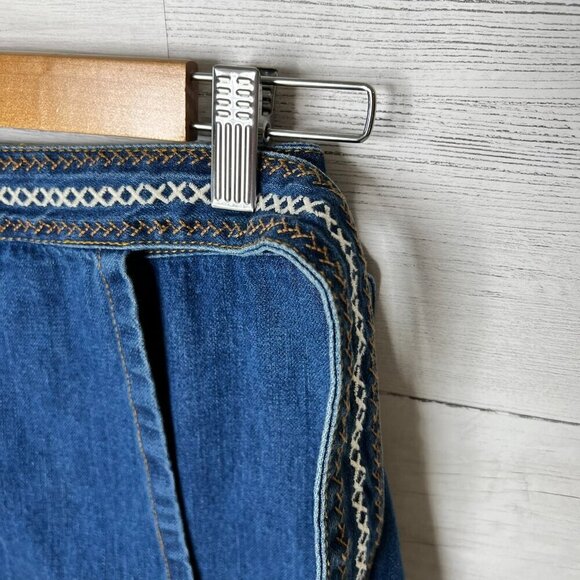 Free People Skirt Womens Size 0 Dream Away Denim Embroidered Wrap Tie Aztec - Picture 7 of 16